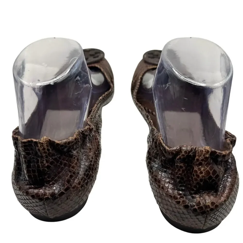 Tory Burch Reva Ballet Flats Brown Snakeskin Size 8